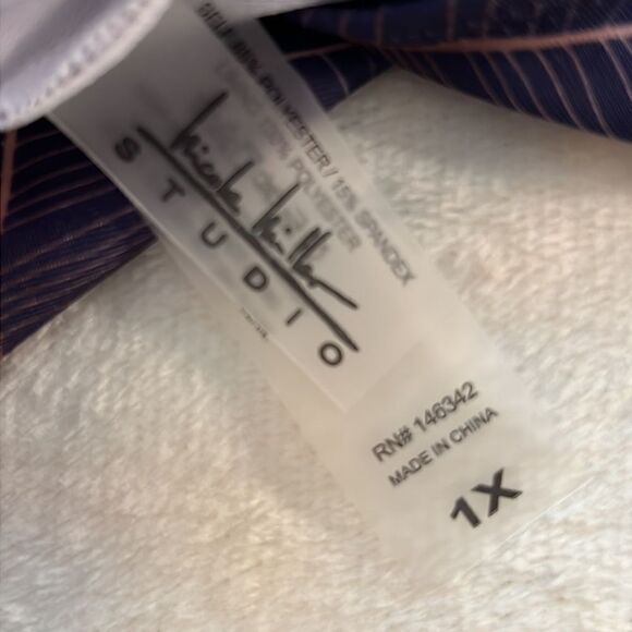 NWT Nicole Miller Purple with Gold Tropical Floral Print One Piece Swimsuit 1X - Picture 13 of 14